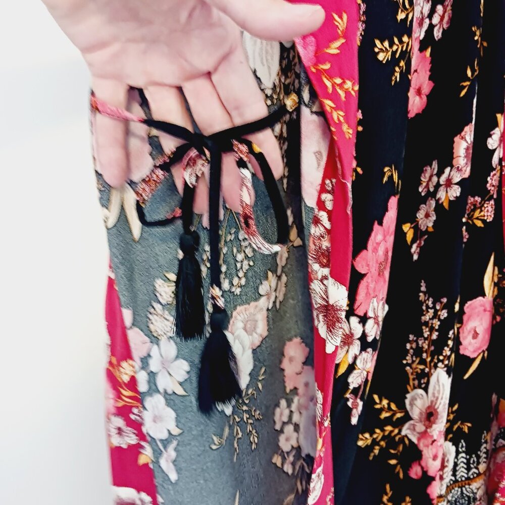 Knox Rose, Midi Bohemian Floral Open Front Kimono Size M/L, Boho, Cover Up, Wrap - Picture 4 of 16